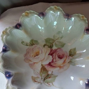 Gorgeous Antique Pink Roses Lustreware Bowl, JSV Germany Johann Seltman Vohenstraub