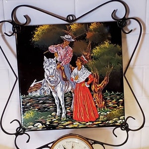 SALE!  Rare Villeroy & Boch La Ferte Gaucher Hand Painted Tile with Wrought Iron and a Barometer, Spanish Charm!