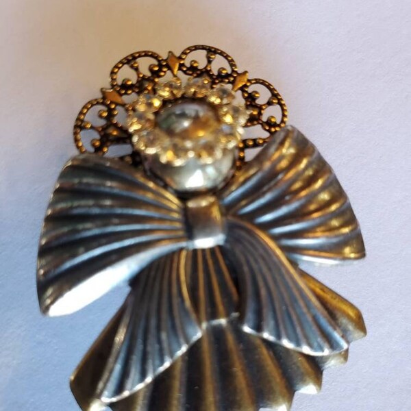 SALE! Vintage Kat's Creations Angel Pin, Mixed Metal with Rhinestone Halo