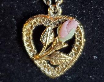 1928 Brand Jewelry Set, Necklace With Heart Pendant, Pierced