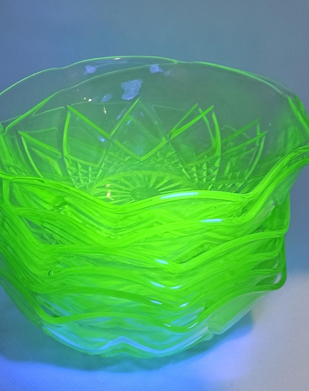 Set of 6 Hazel Atlas Diamond Arches Berry Bowls, Green Uranium