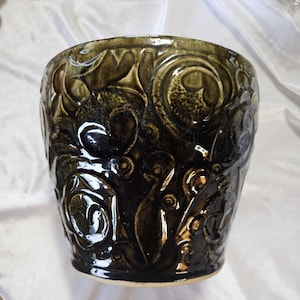 Robinson Ransbottom Jardiniere Planter, Greens, Browns, Roseville, OH, American Art Pottery