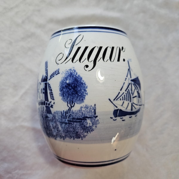 Vintage Sugar Jar, G.M.T. & Bro Germany, 8809, Delft Windmill, Mismatch Lid