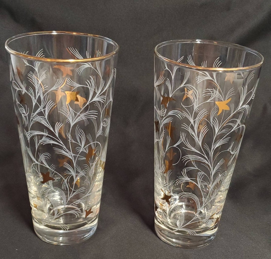 Two Libbey Royal Fern Highballs, 1956 White & Gold With Gold Rim - Etsy