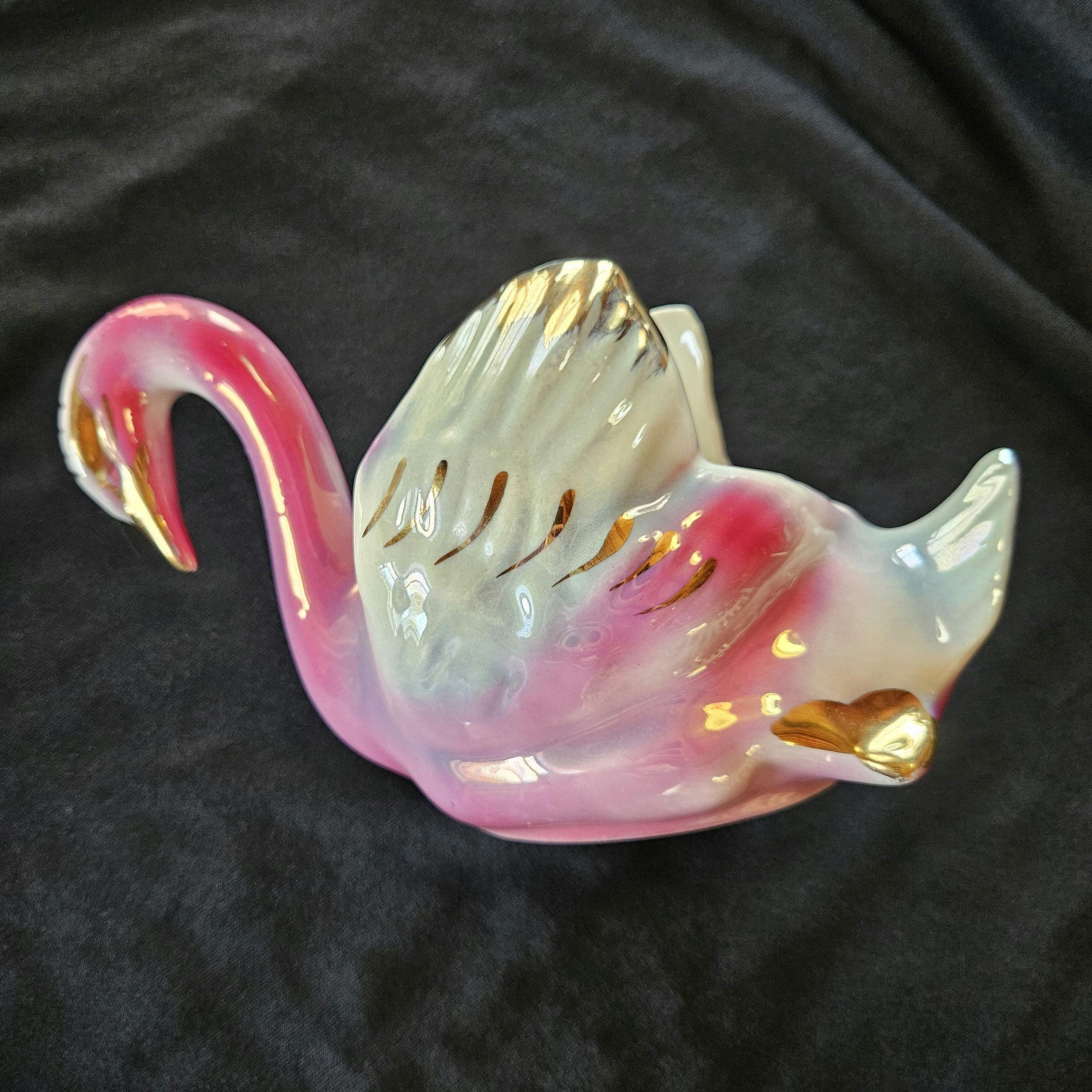 MCM Lustreware Swan With Gold Accents, Pink, Blue, Green Air