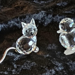 2 Mini Swarovski Crystals, Cat with Metal Tail and Cute Duck, No Boxes or Original Packing