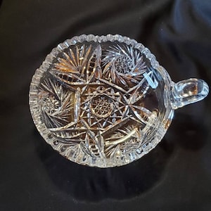 Heisey AB Briljant geslepen glazen luierschotel, pinwheel en waaierpatroon 1910-1925