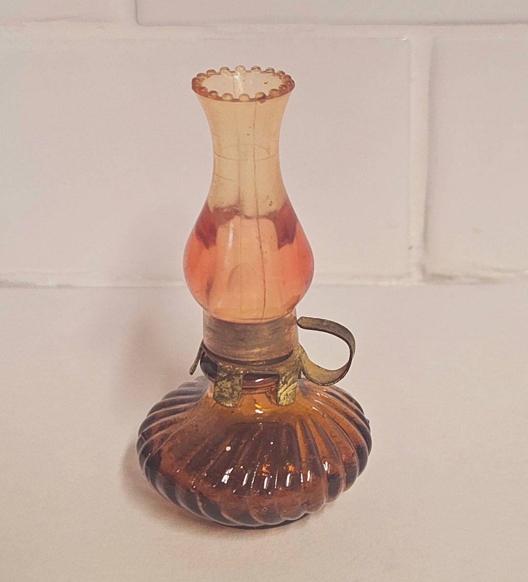 Mini Oil Lamp Perfume Bottle Amber Glass and Metal Handle 2 Etsy