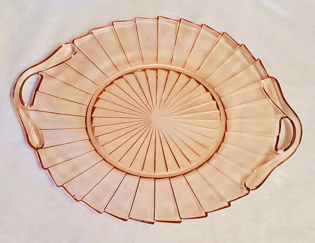 Sale Sierra Pink Depression Glass Round Handled Tray Plate, Art Decco, Glass 19311933