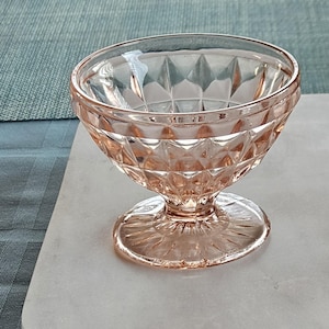 2 Pink Windsor Diamond Footed Sherbets by Jeanette Glass
