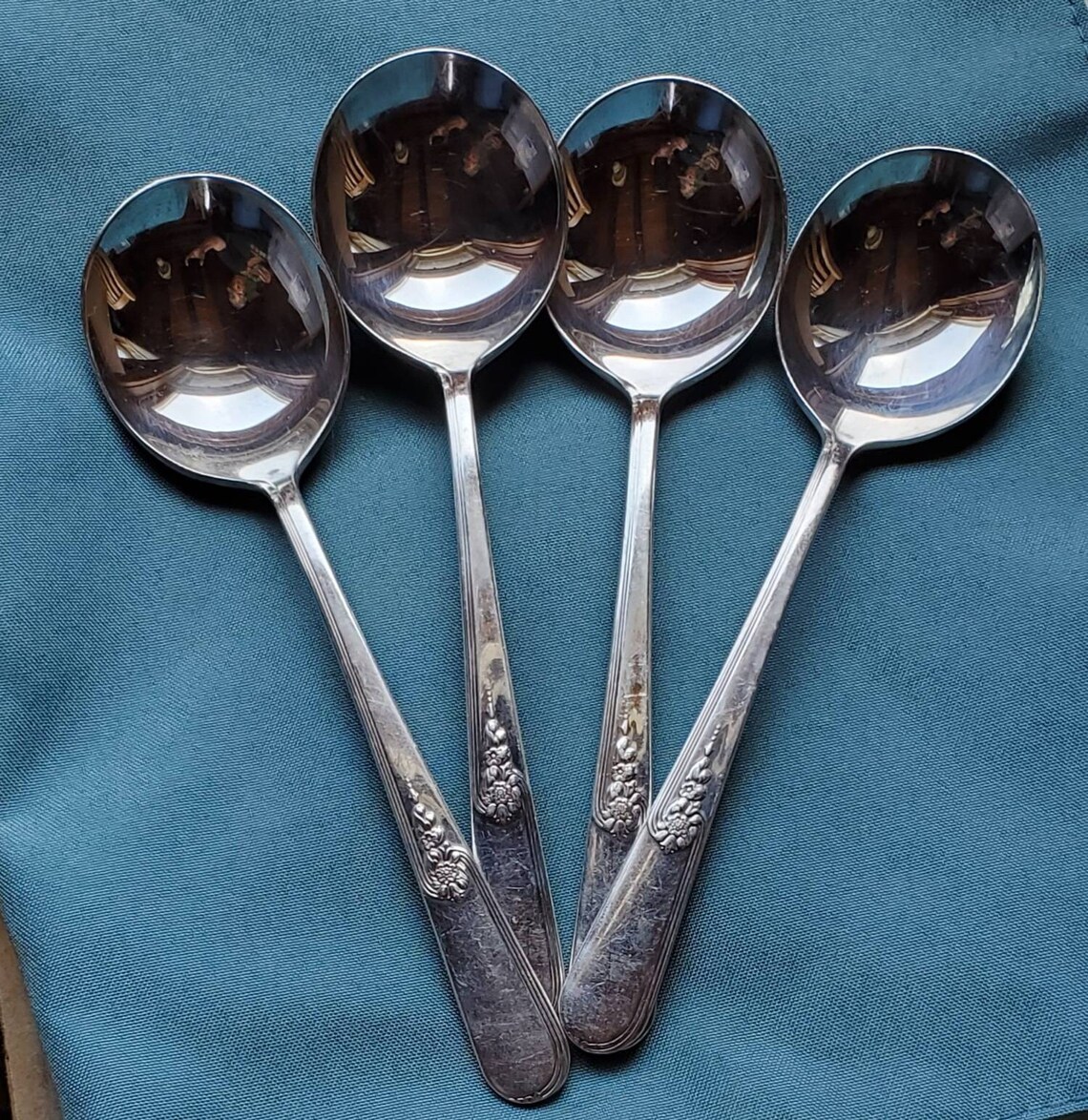4 Soup Gumbo Spoons Holmes & Edwards Youth Silverplate 1940s Etsy