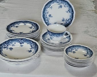 Johnson Bros Clayton Cobalt Blue, Floral with Embossed Edges, No Gold, Assorted Pieces in Fabulous Condition