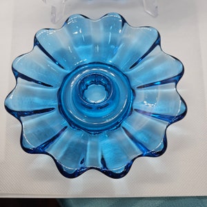 2 Fostoria Celestial Blue Single Light Candlesticks, Flower Petals, MC