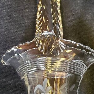 Mini Glass Bride&#39;s Basket, Clear with Etching, Scalloped Edge, Easter, Candy, Shelf or Decor for Wedding Shower