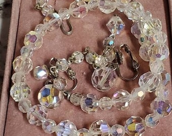 Vintage Auroa Borealis 40 cm halsband med matchande örhängen med klämma, fina färger