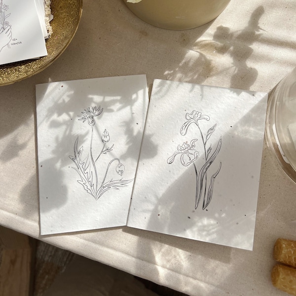 plantable greeting card - botanical sketch on wildflower seed embedded paper