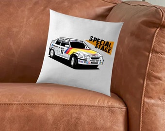 Coussin de rallye pour Opel Astra. Coussin naturel 40 cm x 40 cm, illustration personnalisée oreiller cadeau cadeau pour homme des cavernes ou canapé