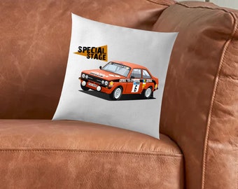 Escort MK2 Rally Cushion. 40cm x 40cm Natural Cushion, Custom Illustration Home Pillow Gift Present For Man Cave or Sofa