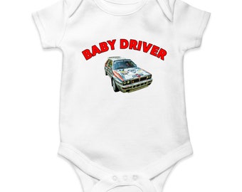 Lancia Delta Integrale White Baby Grow 'Baby Driver' or 'Baby Co-Driver' Design - Cute Baby Grow Vest Onesie - Birthday Gift Present