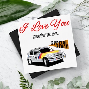 Te amo más que... Tarjeta de San Valentín Vauxhall Astra de etapa especial con sobre. Tarjeta cuadrada (148 mm x 148 mm) Tarjetas de San Valentín Regalos
