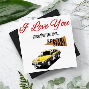 Te amo más que... Tarjeta de San Valentín con sobre de Opel Kadett de Walter Rohrl Special Stage. Tarjeta cuadrada (148 mm x 148 mm) Tarjetas de San Valentín