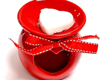 Red Heart Ceramic Oil Burner, Oil Burner, Wax Melter