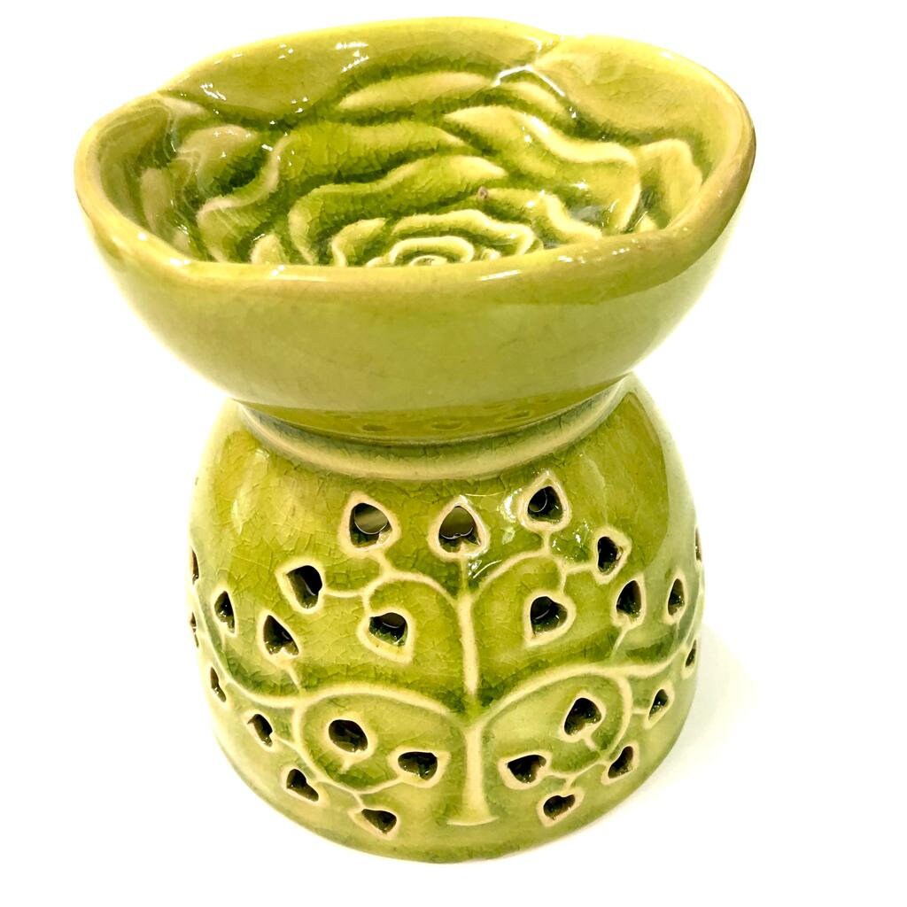 Bruciatore Per Oli Essenziali In Ceramica Bianca Opaca, Design Albero Della Vita, 12.5 X 9.5 Cm, Per Profumatori Ambiente