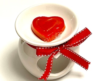 White Heart Ceramic Oil Burner, Oil Burner, Wax Melter