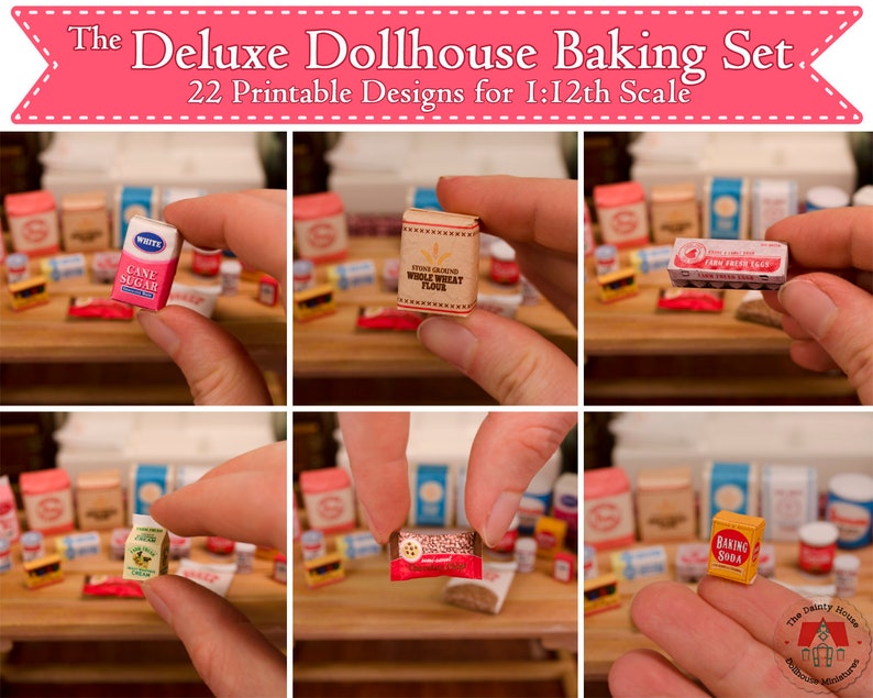 1:12 Scale Deluxe Dollhouse Baking Set Printable, Instant Download Miniature DIY Baking Ingredients and Grocery Food Boxes image 2