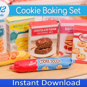 1:12 Scale Cookie Baking Set Printable, Instant Download PDF Miniature DIY Grocery Food Boxes, Miniature Food Packaging for Dollhouse