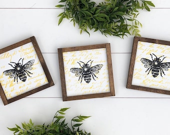 Bee wooden sign / tiered tray sign / mini sign /  farmhouse style / mothers day sign/ housewarming sign / save the bees