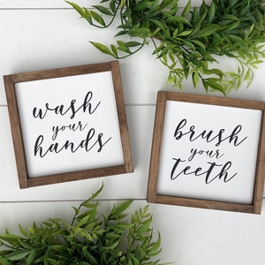 Wash your hands brush your teeth signs / set of 2 / signs for bathroom