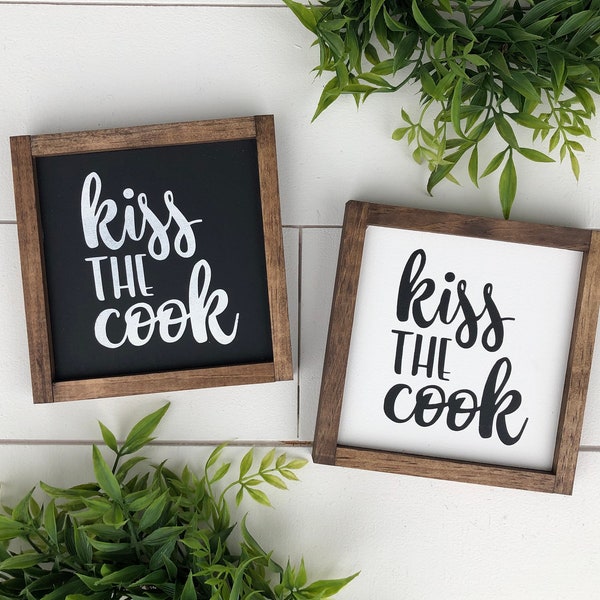 Kiss the cook wooden sign / kitchen sign / mini sign / funny sign / mothers day gift / housewarming gift / modern farmhouse sign