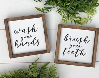 Wash your hands brush your teeth signs / set of 2 / signs for bathroom