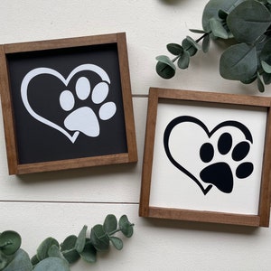 Paw print with heart wooden sign / mini sign / dog lover gift / tiered tray sign / modern farmhouse