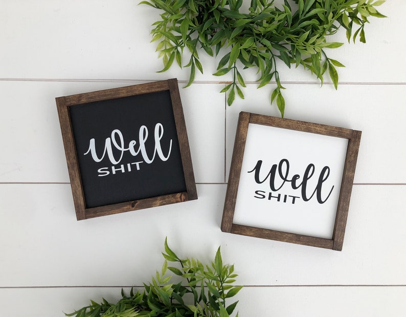 Well shit wooden sign / bathroom sign / funny sign / guest bathroom / farmhouse style / mini sign / image 1