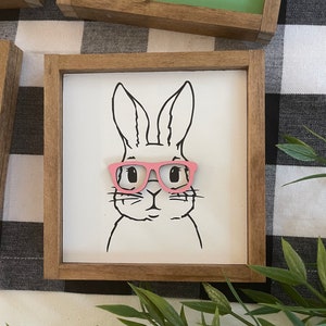 Easter wooden signs / bunny with glasses / happy easter / hello spring image 2