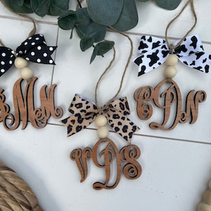 Monogram car charm / wooden monogram charm / car accessory / personalized car charm
