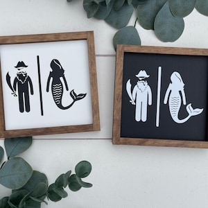 Pirate mermaid restroom wooden sign / bathroom sign / funny sign / housewarming decor / modern farmhouse sign / mini sign