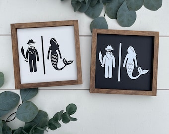 Pirate mermaid restroom wooden sign / bathroom sign / funny sign / housewarming decor / modern farmhouse sign / mini sign