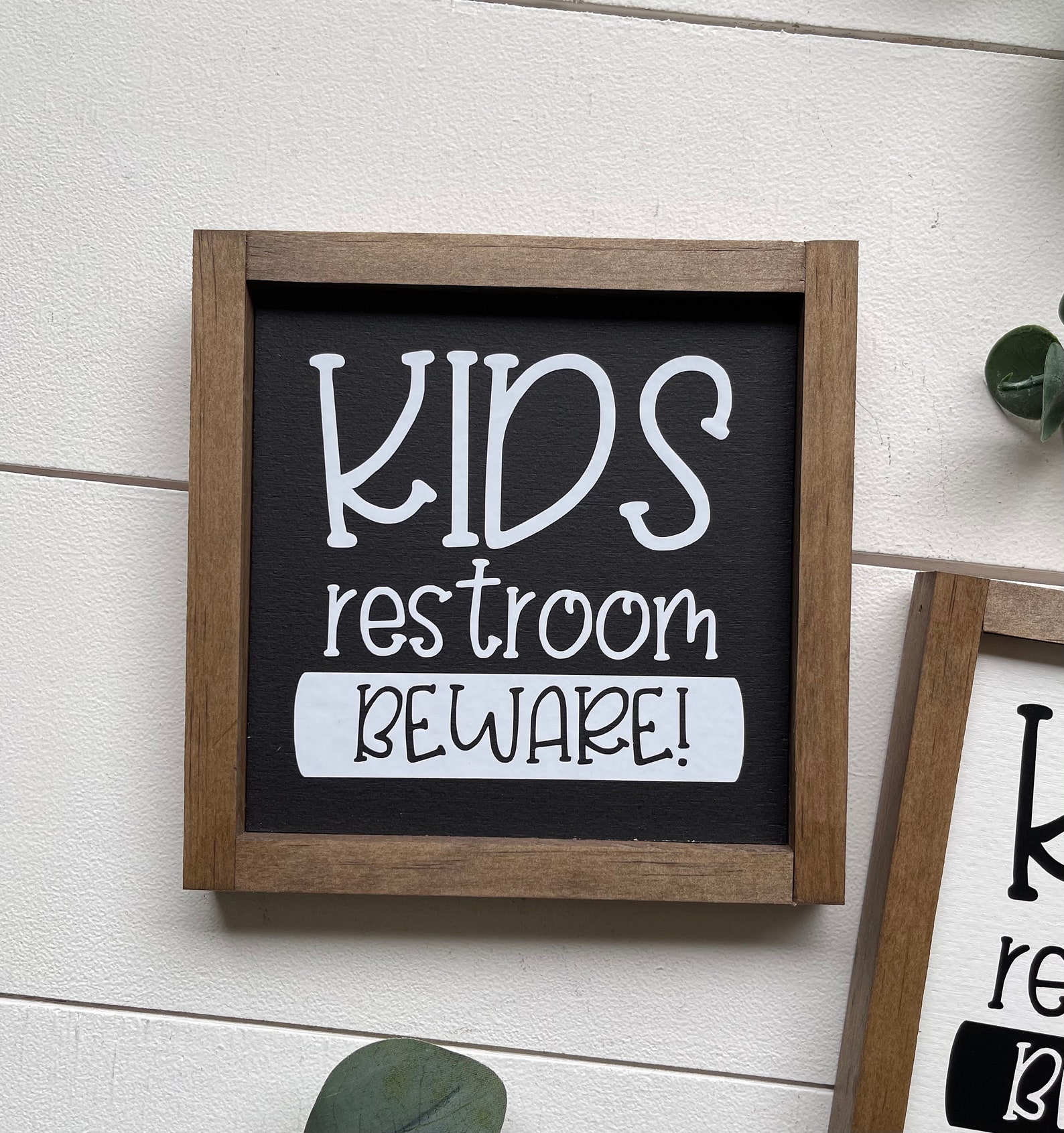 Kids Restroom Beware Wooden Sign / Bathroom Sign / Funny Sign Etsy