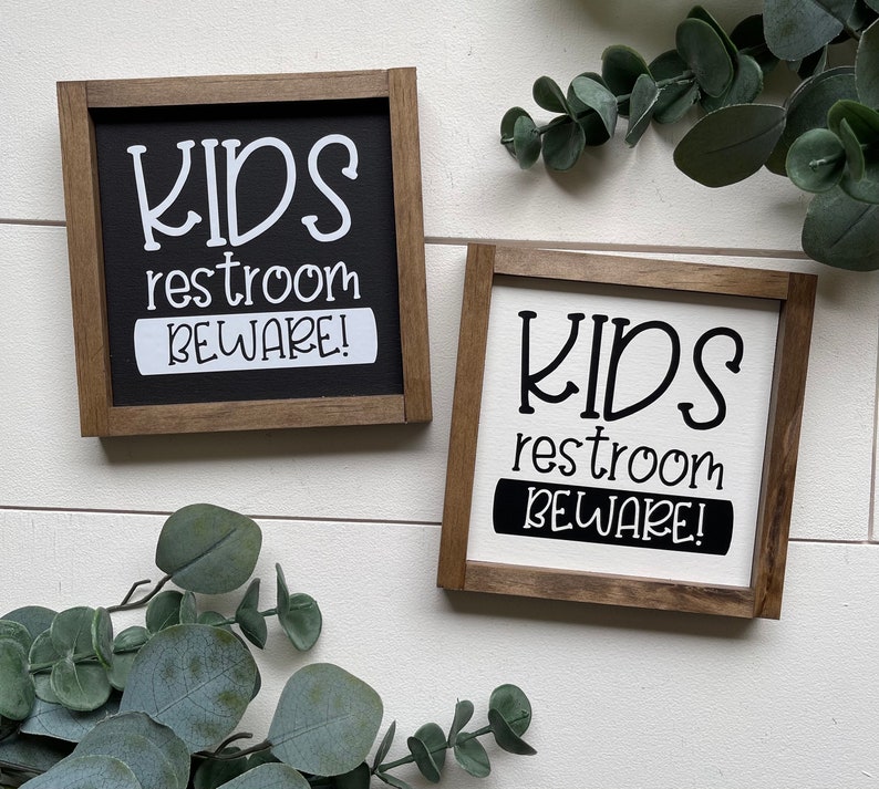 Kids Restroom Beware Wooden Sign / Bathroom Sign / Funny Sign - Etsy