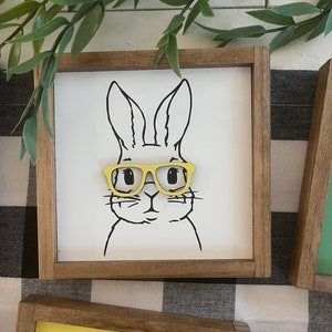 Easter wooden signs / bunny with glasses / happy easter / hello spring image 6