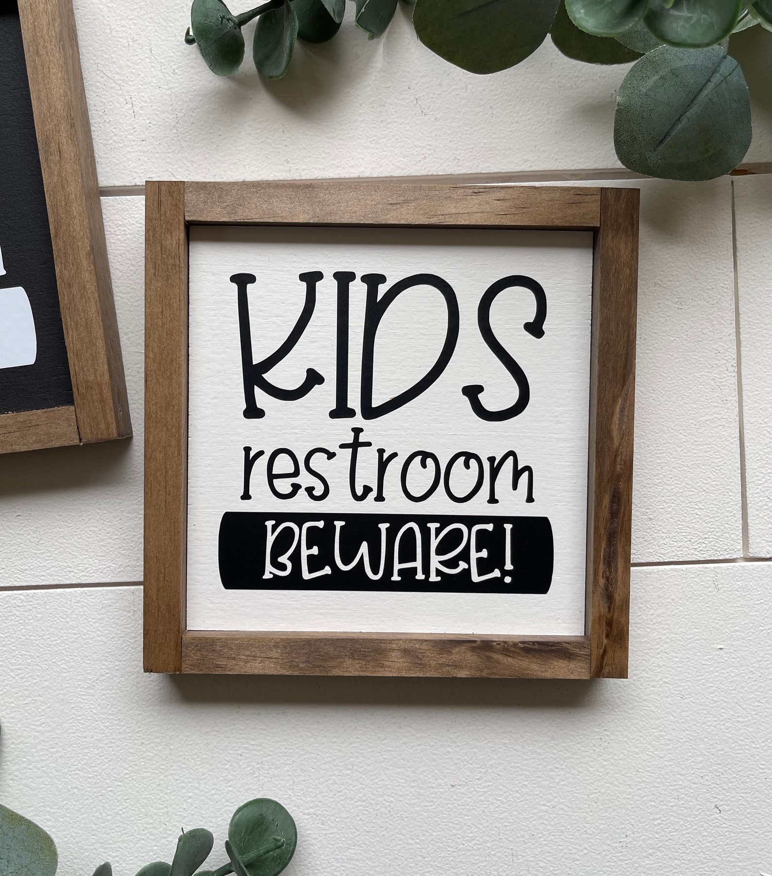 Kids Restroom Beware Wooden Sign / Bathroom Sign / Funny Sign Etsy