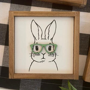 Easter wooden signs / bunny with glasses / happy easter / hello spring image 4