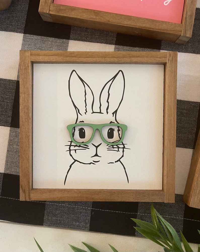 Easter wooden signs / bunny with glasses / happy easter / hello spring image 4