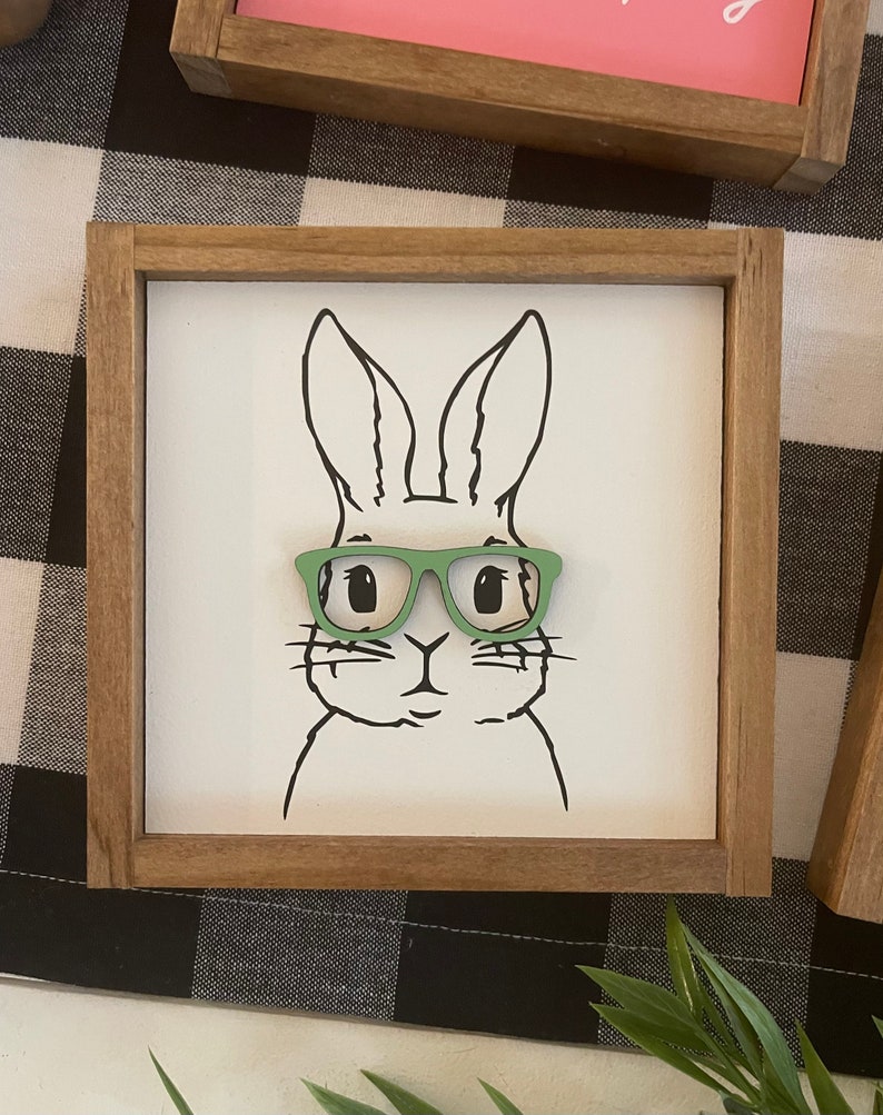 Easter Wooden Signs / Bunny With Glasses / Happy Easter / Hello Spring ...