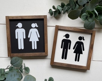 Boy girl restroom wooden sign / bathroom sign / funny sign / housewarming decor / modern farmhouse sign / mini sign