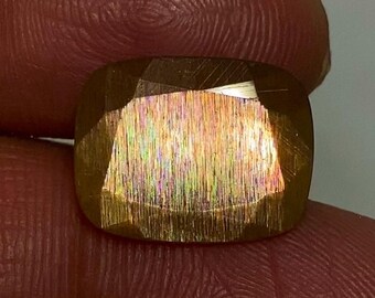 Faceted Rainbow Lattice Sunstone 6.10 Ct | Natural Tanzania Sunstone Gemstone |  Cut Loose Gem | 15x12x5 mm | Jewelry Making Stone |
