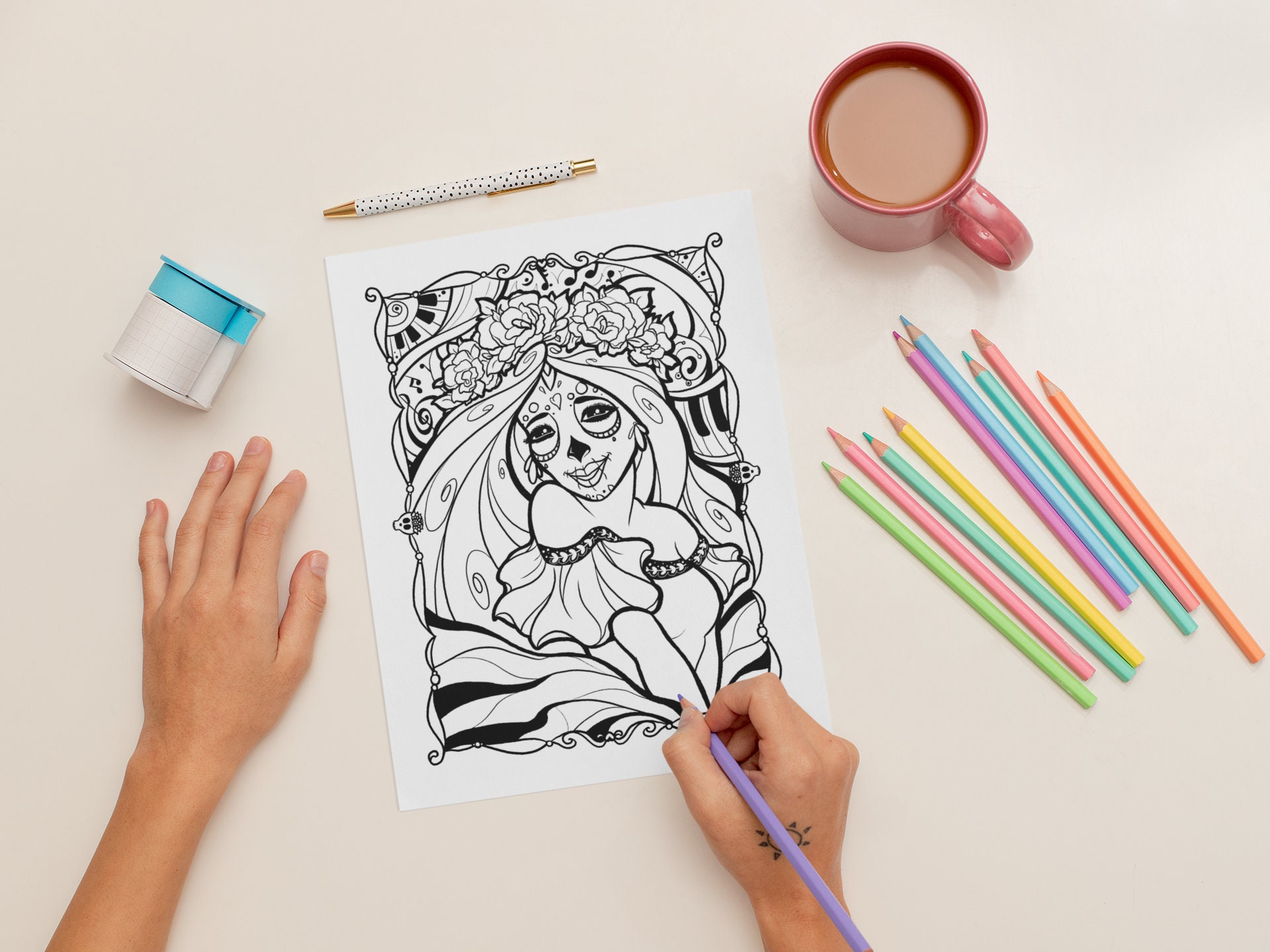 La Catrina Downloadable Coloring Sheet | Etsy
